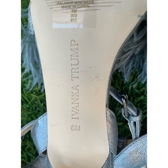 Ivanka Trump KASIE Pewter Multy Suede Jeweled Ostrich Feather High Heels Size 8M - Picture 10 of 10